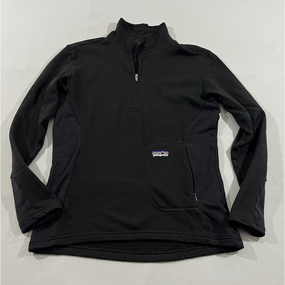 Vtg Patagonia Polartec R1 Regulator Womens Slim 1/4 Zip Black Pullover Sz XS USA